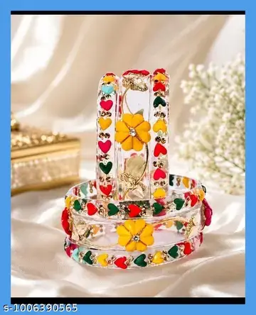 Transparent Floral Heart and Flower Bangle Set