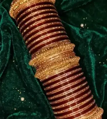 Bridal Maroon and Gold Chooda Bangle Set
