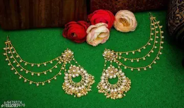 Kundan Pearl Chandbali Earrings with Chain