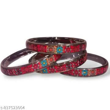 Vintage Red Floral Meenakari Bangle Set