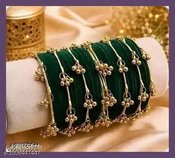 Green Velvet Ghungroo Bangles