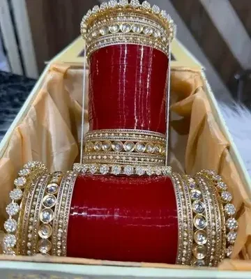 Deep Red Bridal Chooda with Crystal Borders