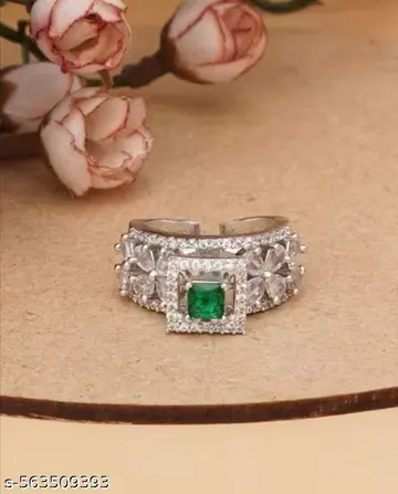 Green Emerald Silver Ring