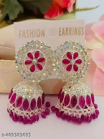Magenta Crystal Jhumka Earrings
