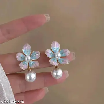 Opal Flower Pearl Drop Earrings