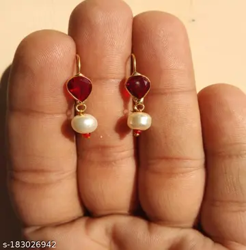 Red Stone Pearl Drop Small Hoops