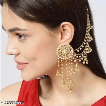 Gold Pearl and Jhumka Long Chain Earrings