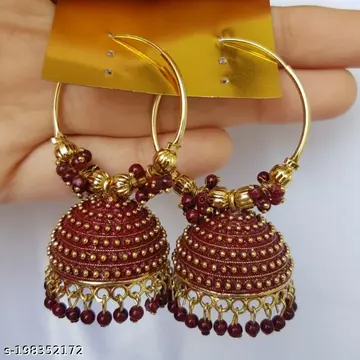 Bridal Red Beaded Jhumka Hoops