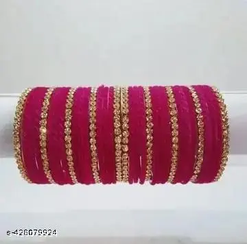 Hot Pink Velvet and Gold Bangles