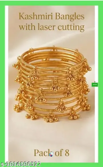 Gold Plated Laser Cut Kashmiri Bangles - Pack of 8