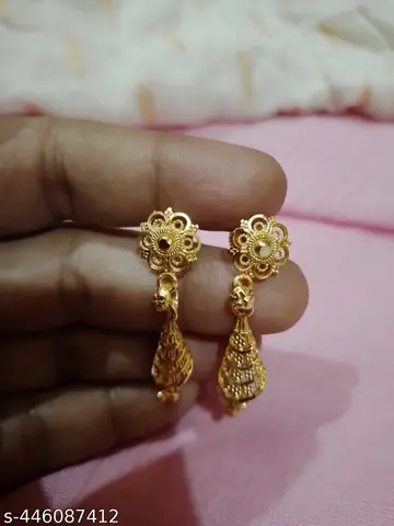 Gold-Plated Floral Cone Drop Earrings