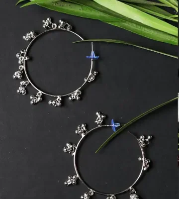 Silver Floral Bead Wire Hoops