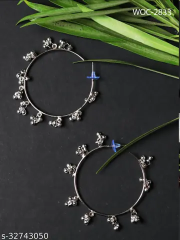Silver Floral Bead Wire Hoops