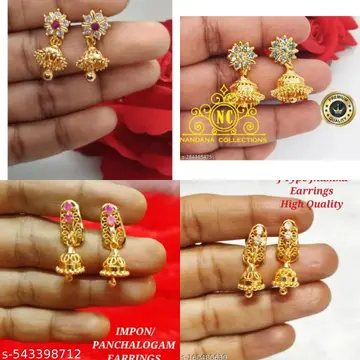 Gold-Plated Jhumka Earrings with Stone Studs