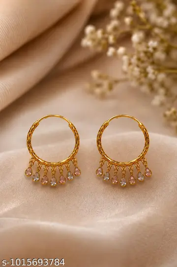 Gold Hoop Earrings with Crystal Drops