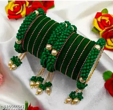 Green Velvet Chooda with Beaded Latkans