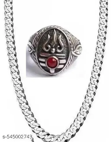 Silver Trishul Chain and Ring Set