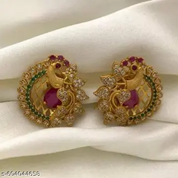 Antique Peacock Stone Stud Earrings