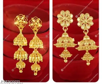 Gold-Plated Triple Tier Jhumka Earrings