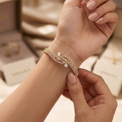 Mirahva Luxe Gold Crystal Open Cuff Bracelet – Elegant Teardrop Edition