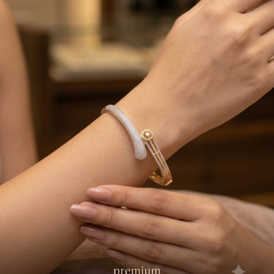 Mirahva Luxe Two-Tone Crystal Open Cuff Bracelet for Women