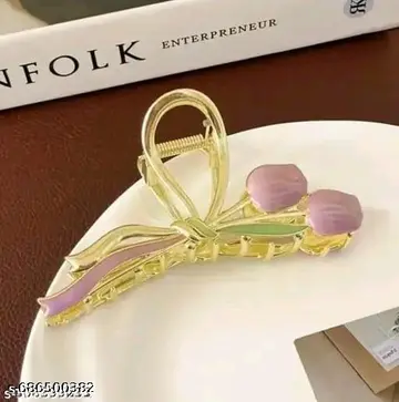 Rose and Gold Bow Hair Claw Clip
