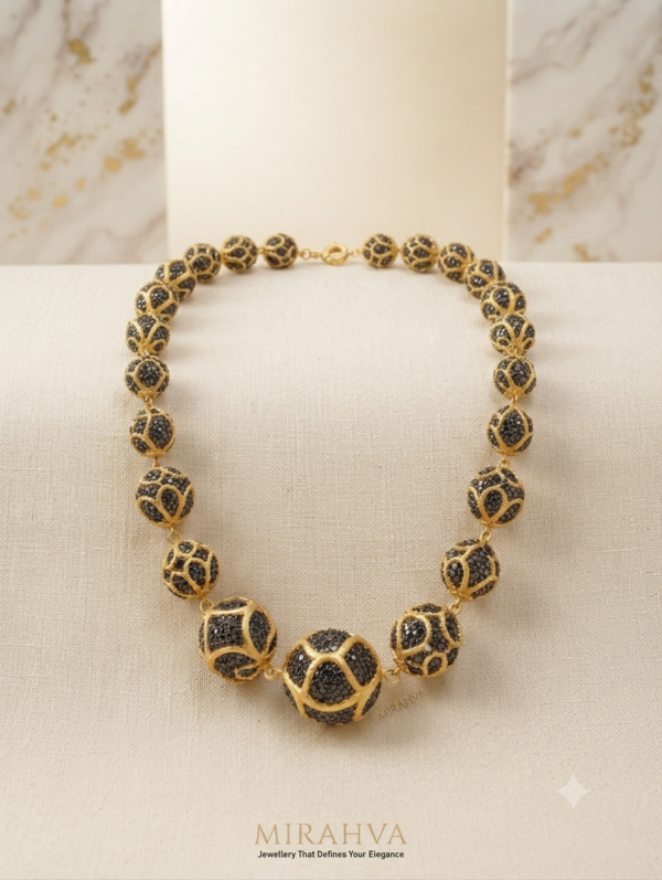 Mirahva Black & Gold Royal Beaded Necklace Set with Matching Earrings