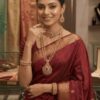 Mirahva Aurum Ruby Royal Bridal Necklace Set – Elegant Gold-Tone Ruby Statement Jewellery with Matching Earrings