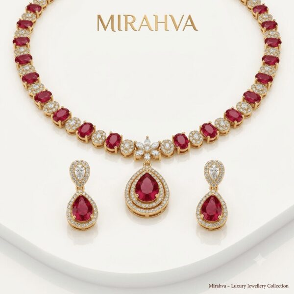 Gemini_Generated_Image_1mbl451mbl451mbl Mirahva Aurum Ruby Royal Bridal Necklace Set – Gold Finish with Ruby-Red Stones & Matching Earrings
