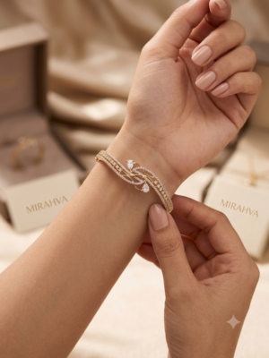 Mirahva Luxe Gold Crystal Open Cuff Bracelet – Elegant Teardrop Edition