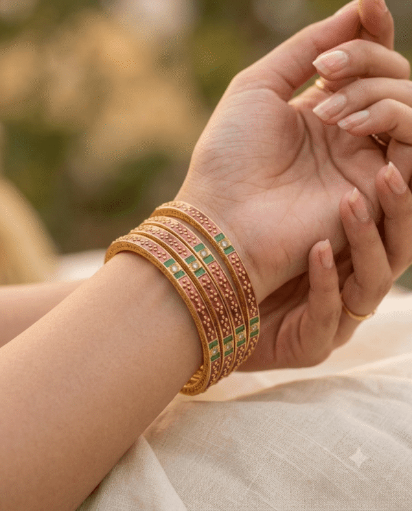 Gemini_Generated_Image_22xjh222xjh222xj Mirahva Traditional Red & Green Enamel Gold-Tone Bangles – Set of 4