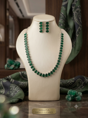 Mirahva Emerald Elegance Oval Stone Necklace & Earrings Set