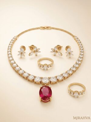 Mirahva Aurum Ruby Royal Bridal Necklace Set