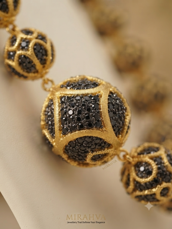 Mirahva Black & Gold Royal Beaded Necklace Set with Matching Earrings
