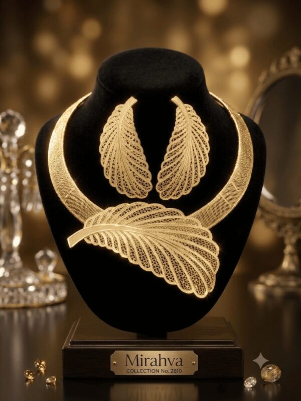 Gemini_Generated_Image_3v6dxf3v6dxf3v6d Mirahva Aurum Ruby Royal Bridal Necklace Set | Luxury Gold-Tone Feather Statement Jewellery Set