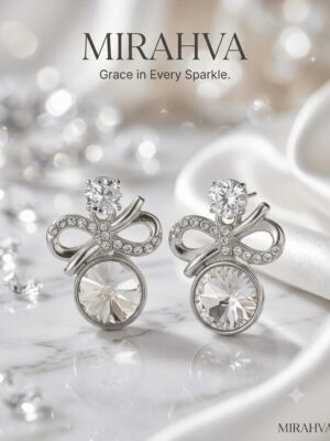 Mirahva Crystal Bow Stud Earrings – Silver Elegance Collection | Premium Crystal Silver-Plated Earrings for Women | Party, Wedding & Everyday Wear