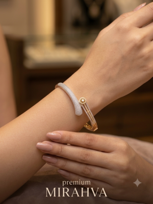 Mirahva Luxe Two-Tone Crystal Open Cuff Bracelet for Women
