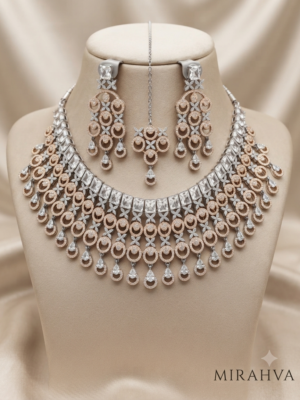 Mirahva Luxe Rose Gold & Silver Statement Necklace Set