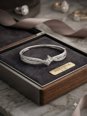Mirahva Luxe Crystal Geometric Open Cuff Bracelet – Silver Elegance Collection