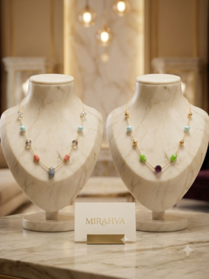 Mirahva Artisan Beaded Statement Necklace – Aqua Blue, Coral & Teardrop Pendant