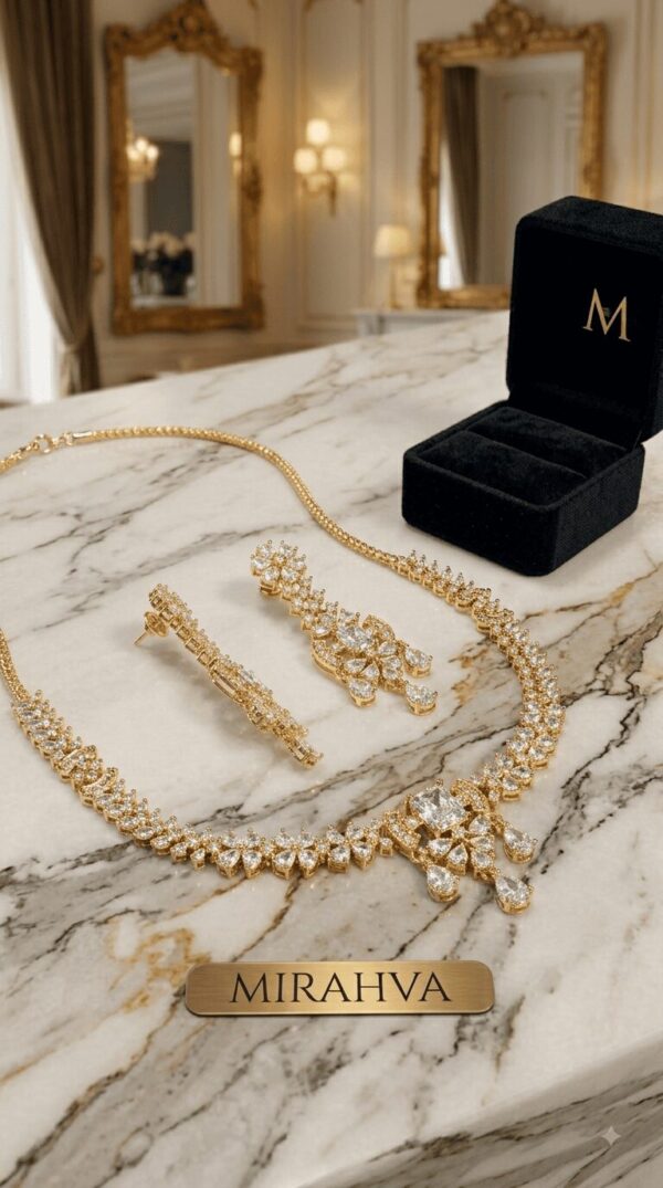 Mirahva Luxury Gold-Tone Necklace & Matching Earrings Jewellery Set