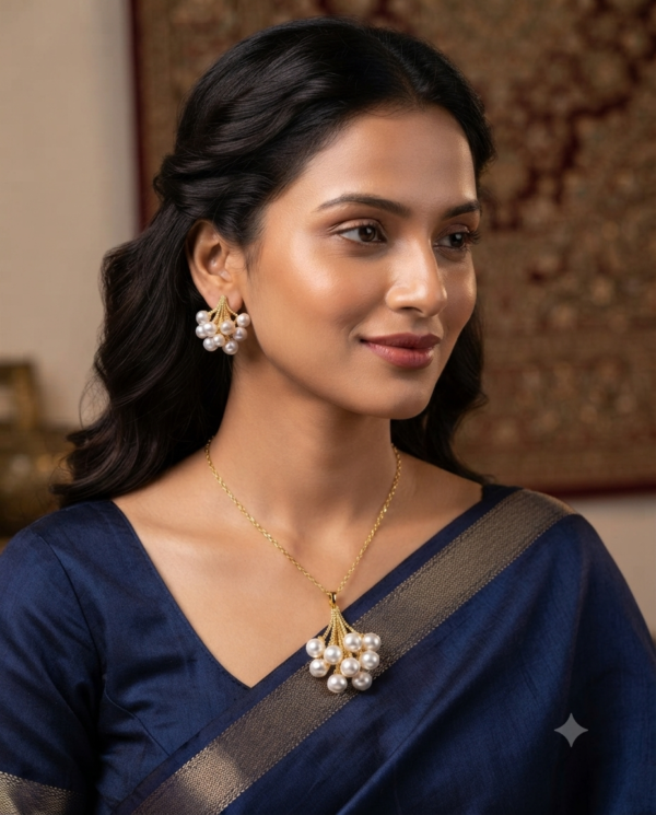 Mirahva Pearl Cluster Gold-Tone Necklace & Earrings Set for Women | Elegant Statement Jewellery