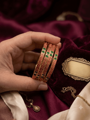 Mirahva Traditional Red & Green Enamel Gold-Tone Bangles – Set of 4