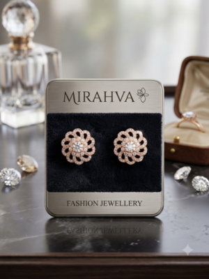 Mirahva Floral Sparkle Rose Gold CZ Stud Earrings