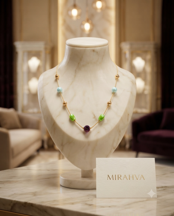 Mirahva Artisan Beaded Statement Necklace – Aqua Blue, Coral & Teardrop Pendant