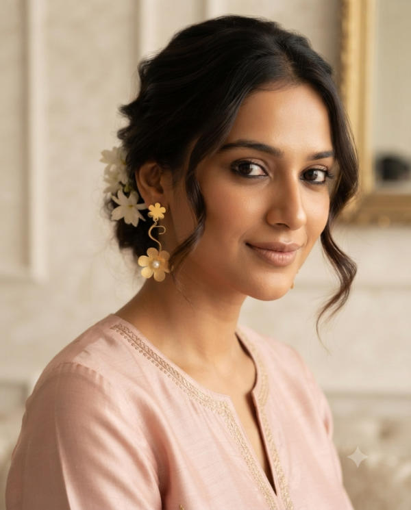 Mirahva Floral Pearl Gold-Tone Drop Earrings