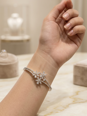 Mirahva Floral Crystal Luxe Bracelet for Women – Elegant Silver-Tone Statement Bracelet