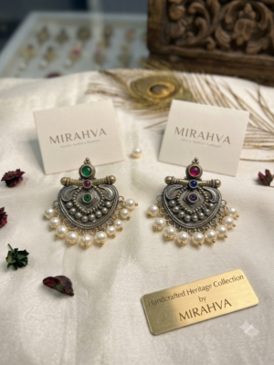 Mirahva Royal Heritage Multicolor Pearl Drop Oxidized Statement Earrings