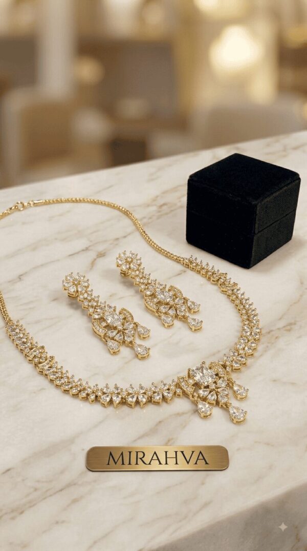 Mirahva Luxury Gold-Tone Necklace & Matching Earrings Jewellery Set