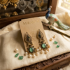 Mirahva Emerald Green Stone & Pearl Antique Gold Drop Earrings for Women